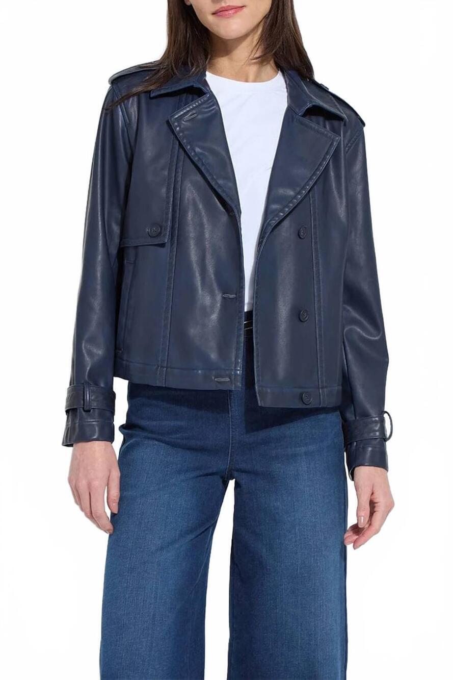 NEW LYSSE evonne cropped trench coat in blue